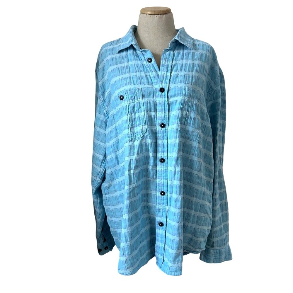 Carbon2Cobalt Men's Sz L Button-Up Shirt Blue Plaid Contrast Hem Lightweight